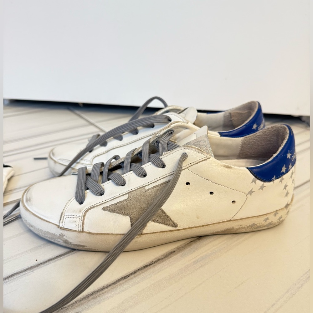Golden Goose Super-star classic with handpainted stars - size 7  (blue/silver)